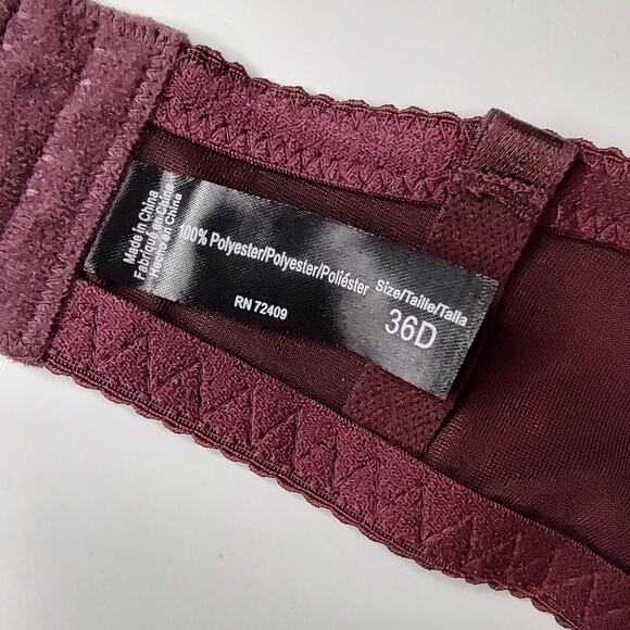 Rene Rofe NWOT Burgundy & Pink Lightly Lined Convertible Bra Size 36D - Picture 8 of 11